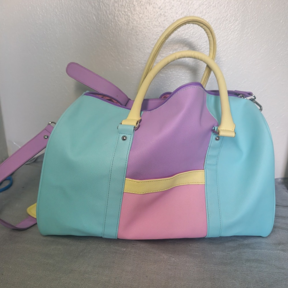 iScream Pastel Colorblock Vinyl Duffel Bag Mint Purple Pink Yellow Weekender
